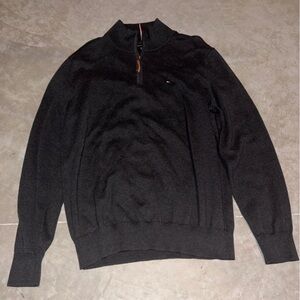 Tommy Hilfiger Men's Black Zip-Up Sweater with Subtle Logo